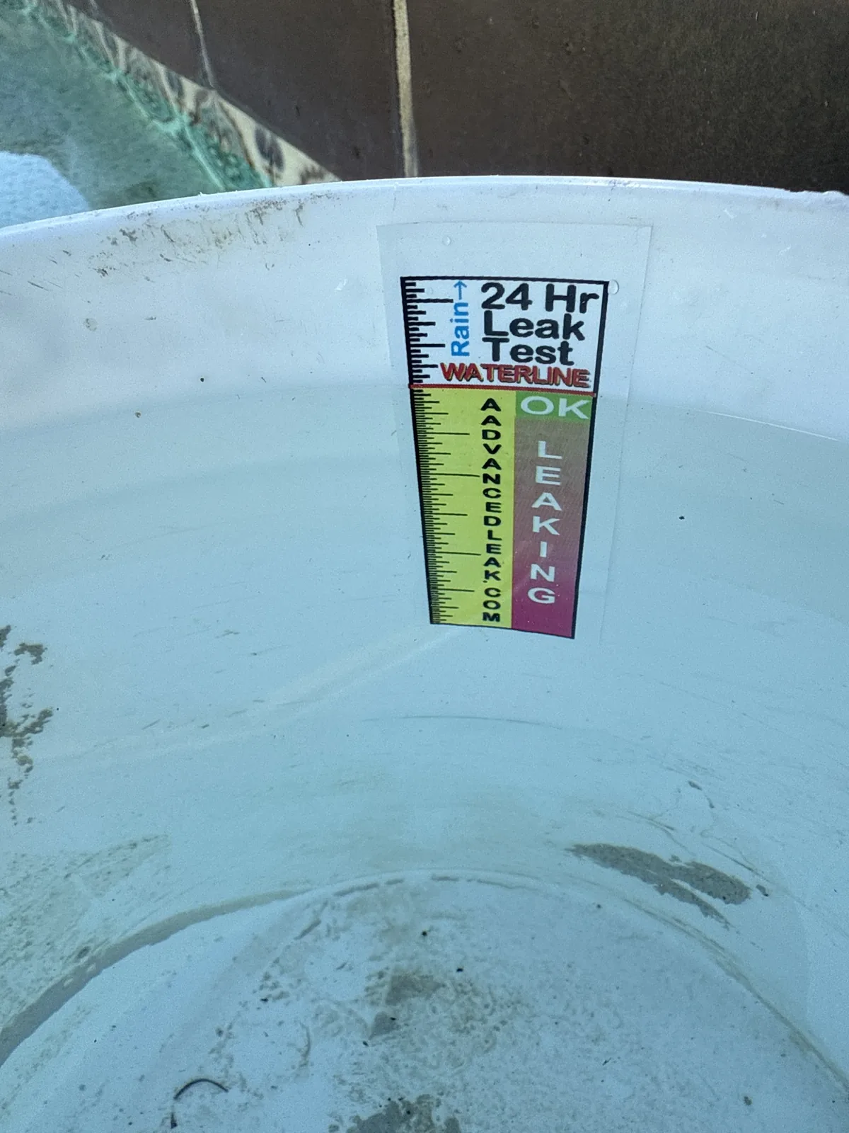 24-hour leak test waterline marker measuring water loss in a spa during an Advanced Leak Detection evaluation