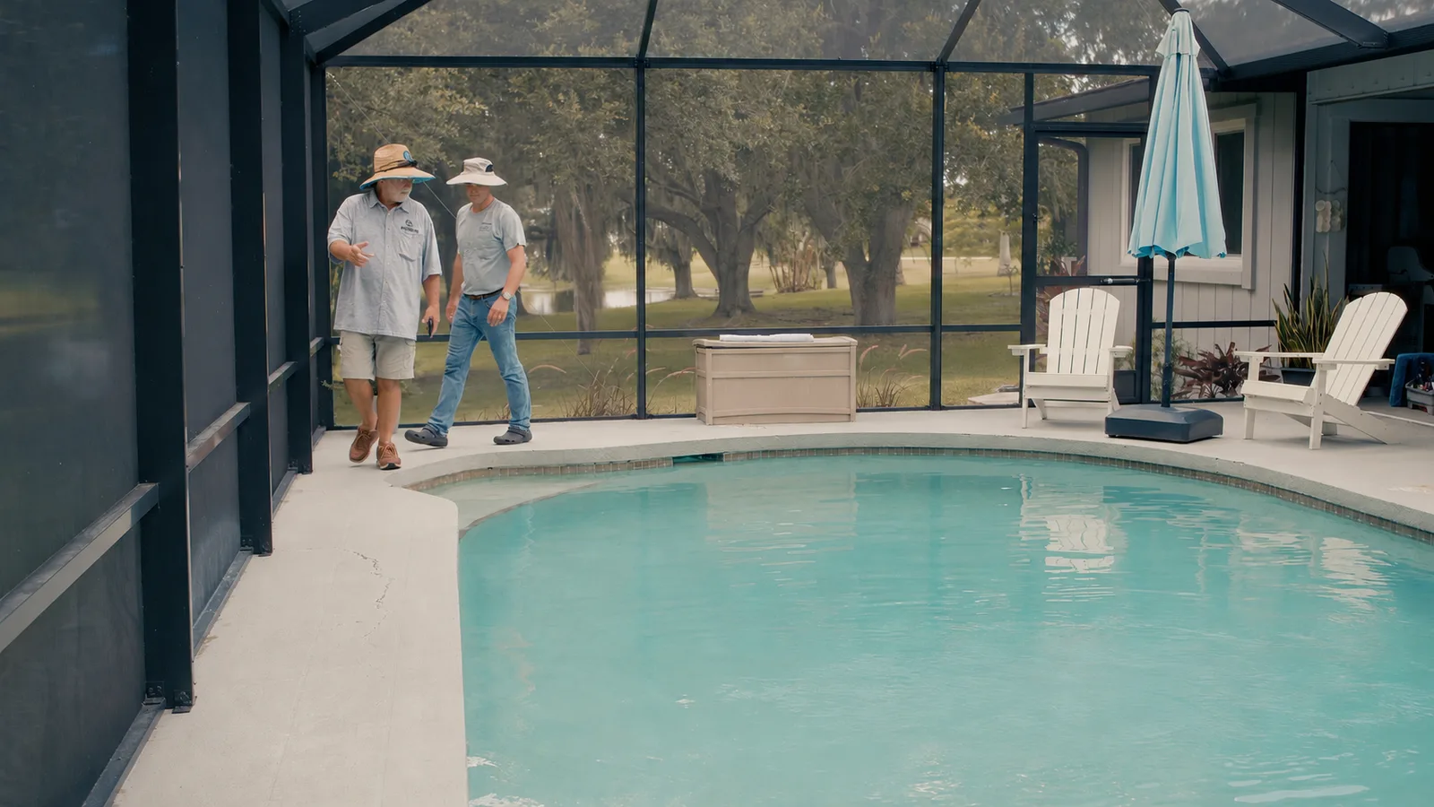 ALD technicians walking the pool deck during a pre-purchase inspection