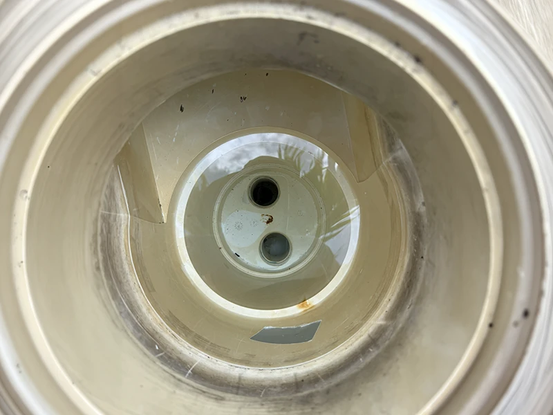Pool skimmer interior before Deck Saver repair, Advanced Leak Detection Florida