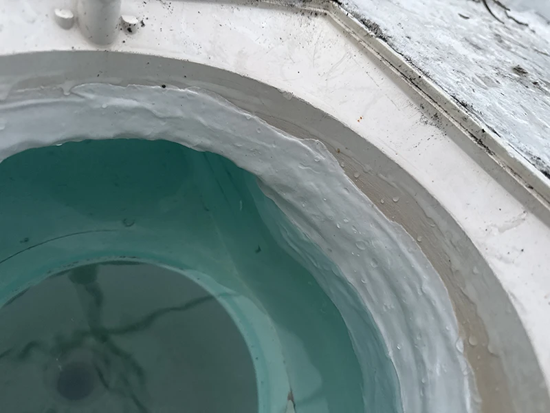 Pool skimmer repair in progress using Deck Saver method, no deck cutting, Advanced Leak Detection