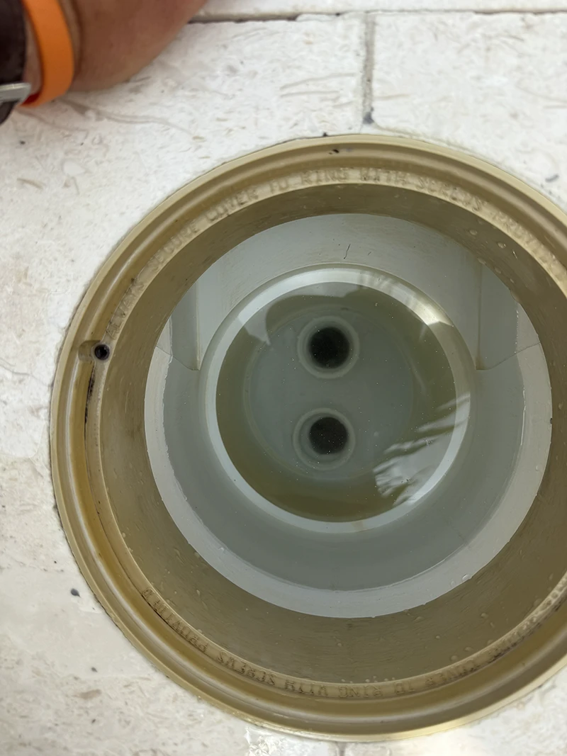 Pool skimmer base fully rebuilt and sealed by Advanced Leak Detection — permanent repair