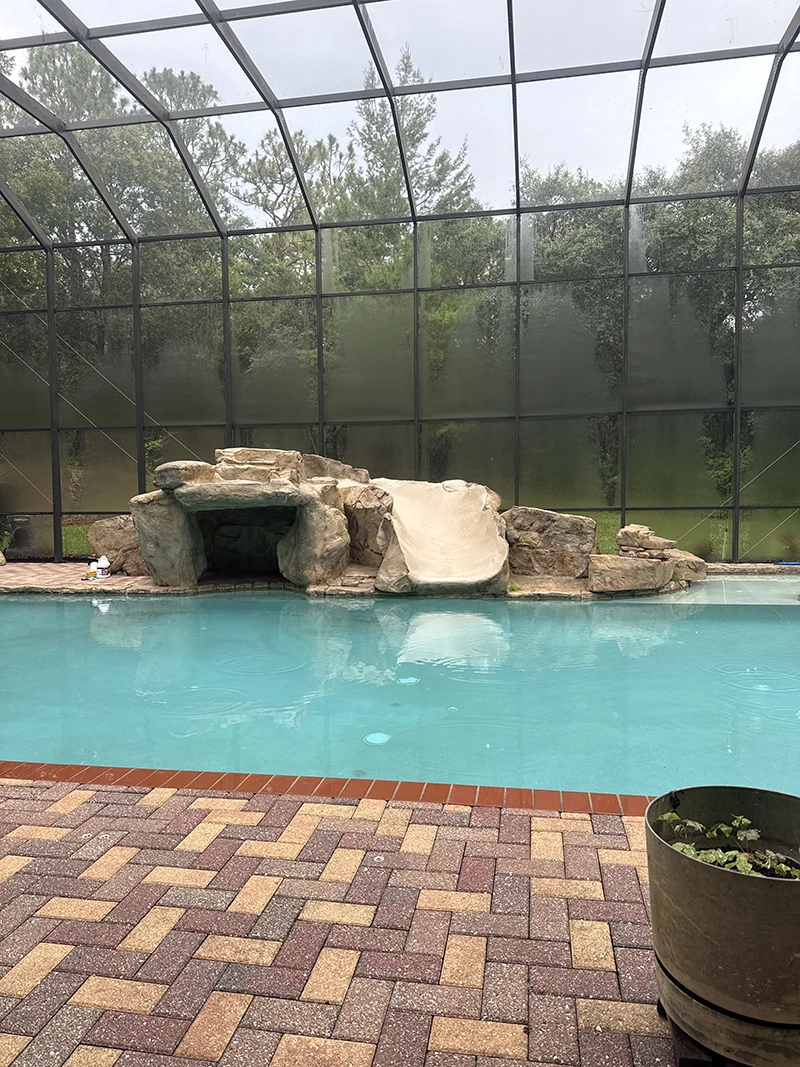 Pool slide fully resurfaced and restored by Advanced Leak Detection — smooth, sealed, and leak-free